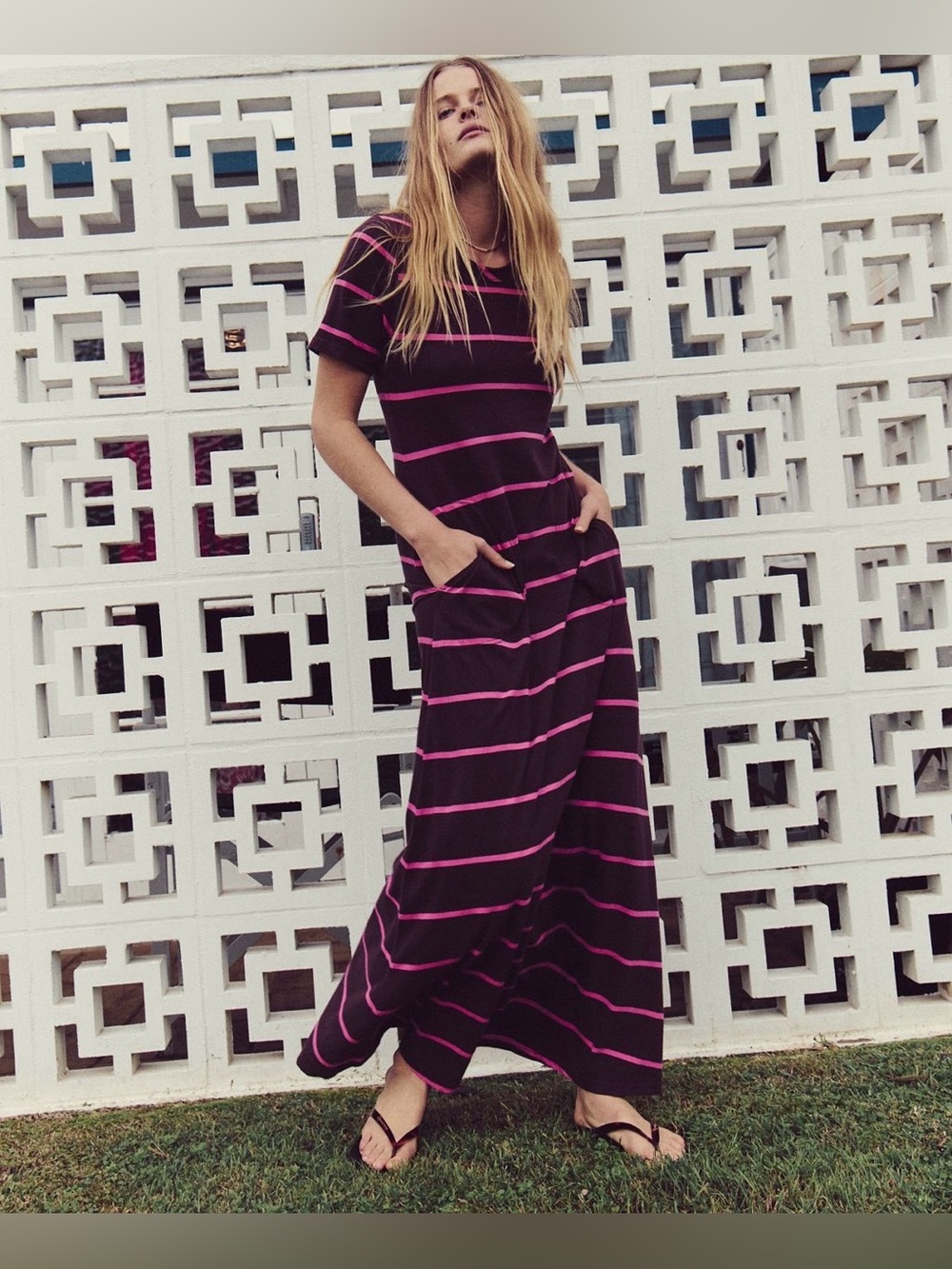 FREE PEOPLE Sleek And Striped Cotton-Jersey Maxi Dress